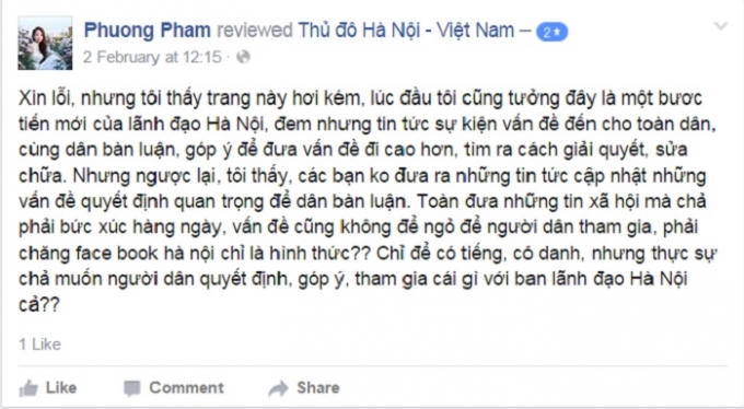 Chia sẻ của facebooker trên fanpage.