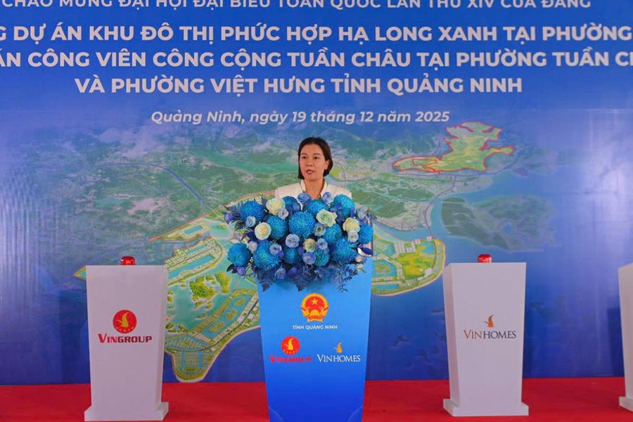 Bà Nguyễn Thu Hằng – CEO Vinhomes phát biểu tại lễ khởi công dự án.