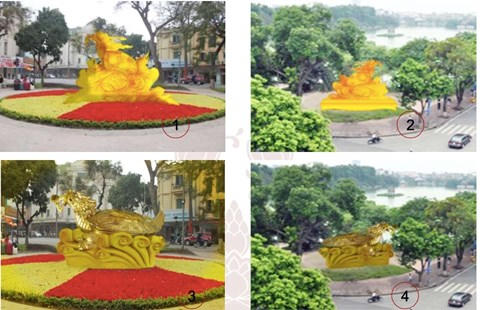 Phác thảo mẫu tượng và phối cảnh tượng rùa vàng đặt ở khu vực Hồ Gươm. Ảnh: TL.