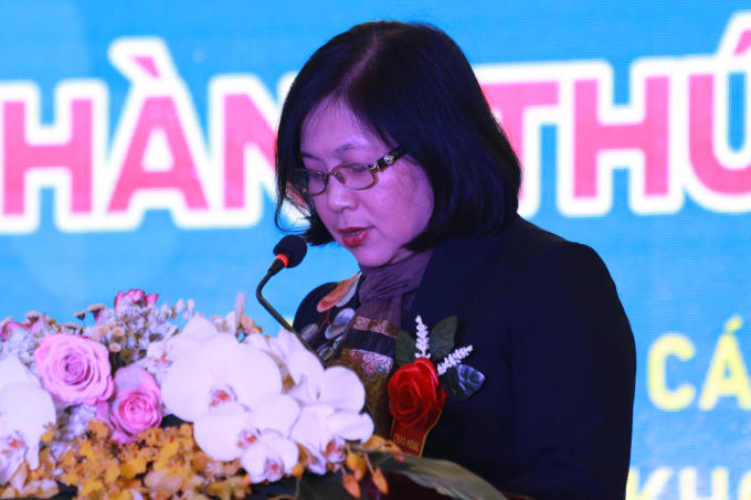 B&agrave; Nguyễn Thị Ngọc Lan, Ph&oacute; Tổng cục trưởng Tổng cục D&acirc;n số ph&aacute;t biểu tại sự kiện.