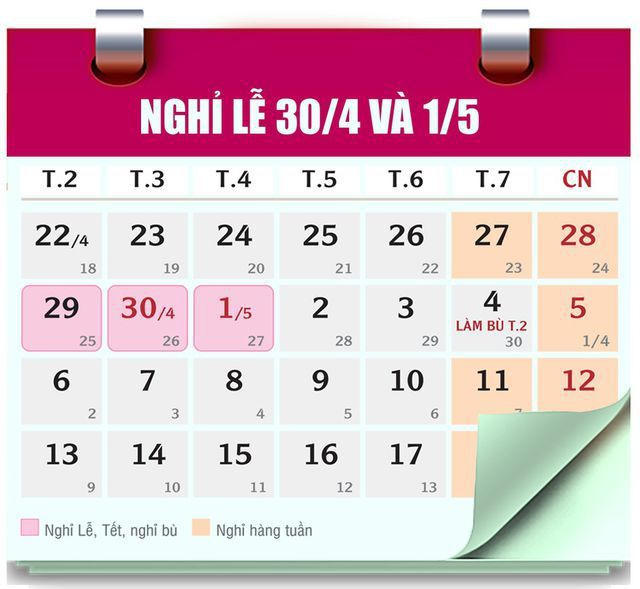 Lịch nghỉ Lễ dịp 30/4 và 1/5. (Ảnh: Vũ Toản)