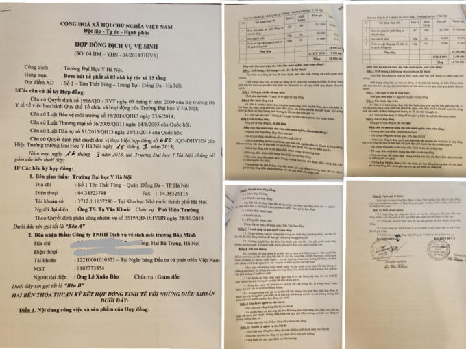 Hợp đồng dịch vụ vệ sinh ký kết giữa Trường Đại học Y Hà Nội với Công ty TNHH Dịch vụ vệ sinh môi trường Bảo Minh.