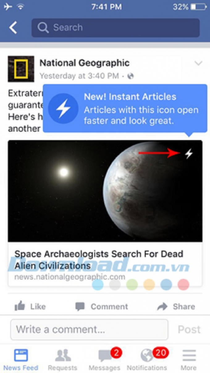 Hình ảnh giao diện của Instant Articles khi sử dụng
