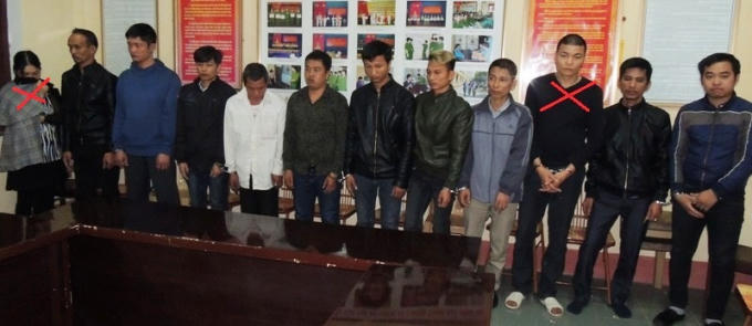 Các đối tượng bị bắt giữ. Dấu X là vợ chồng Lĩnh và Oanh. (Ảnh: Công an Hà Nam).