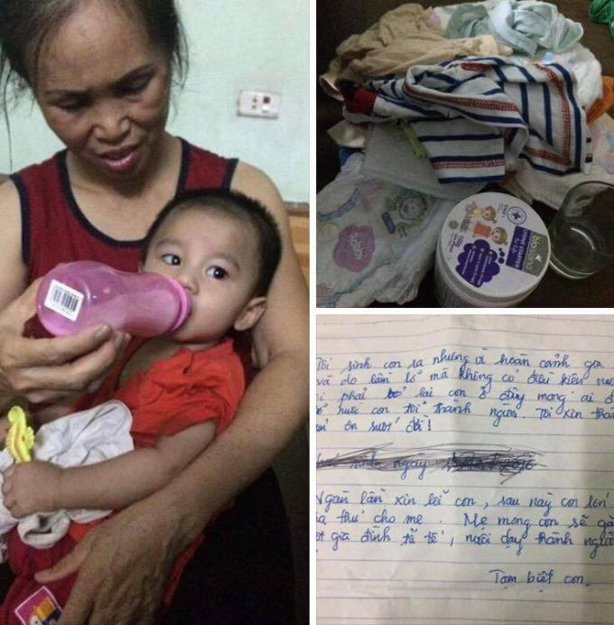 Hình ảnh cháu bé bị bỏ rơi và bức tâm thư đẫm nước mắt.