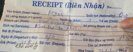Khách sạn nơi bà Regina lưu trú thu 10 USD tiền vé xe khách