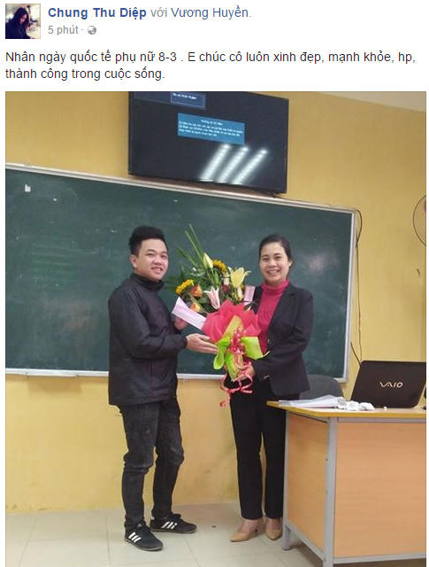 Facebooker Chung Thu Diệp gửi lời tri ân ngày quốc tế phụ nữ tới cô giáo của mình.