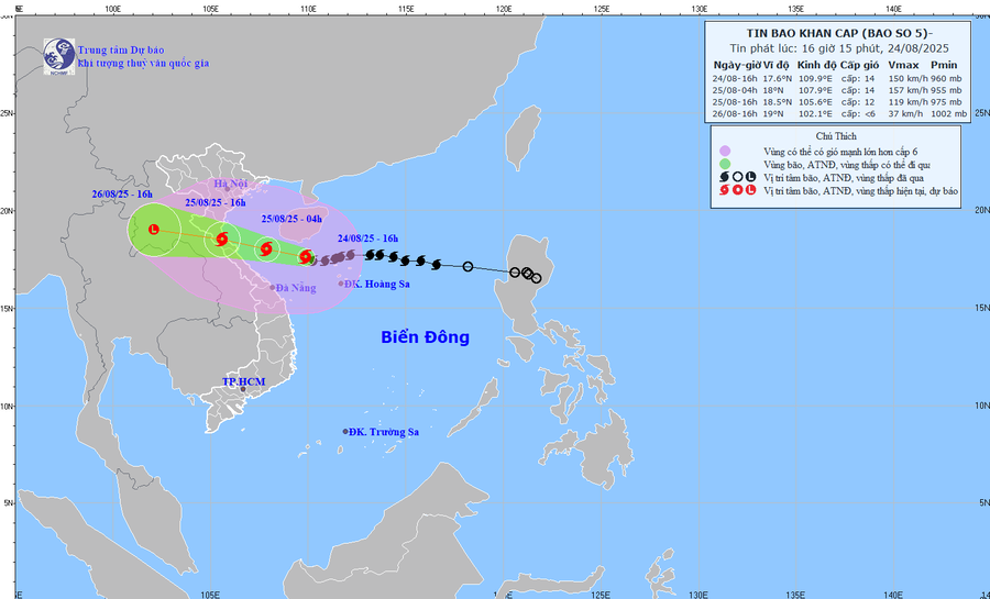 Đường đi của cơn bão số 5 (Kajiki). (Ảnh: nchmf.gov.vn)