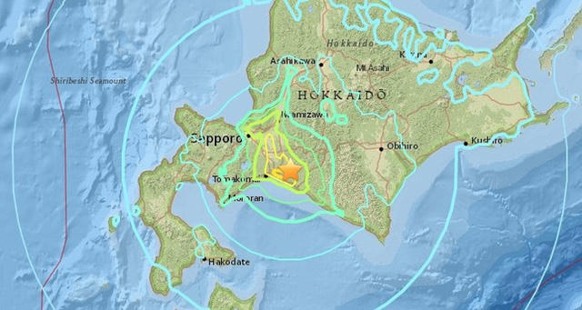 Trận động đất xảy ra trên đảo Hokkaido của Nhật Bản. (Ảnh: USGS)