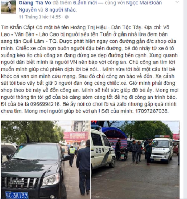 Nội dung thông tin được nick name Giang Tra Vu đăng tải trên mạng xã hội ngày 11/3. Ảnh: Giang Tra Vo.