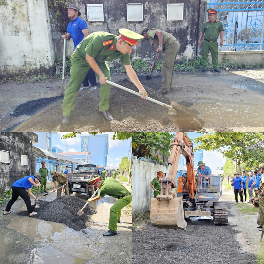 Lãnh đạo Công an phường, cán bộ, chiến sĩ Công an, lực lượng bảo vệ an ninh trật tự cơ sở và đoàn viên thanh niên đã tham gia vệ sinh môi trường, lắp cát, đá dặm vá tuyến đường Phùng Ngọc Liêm (dài khoảng 600m, rộng 4m), góp phần đảm bảo an toàn giao thông, nhất là cho học sinh trong mùa mưa.