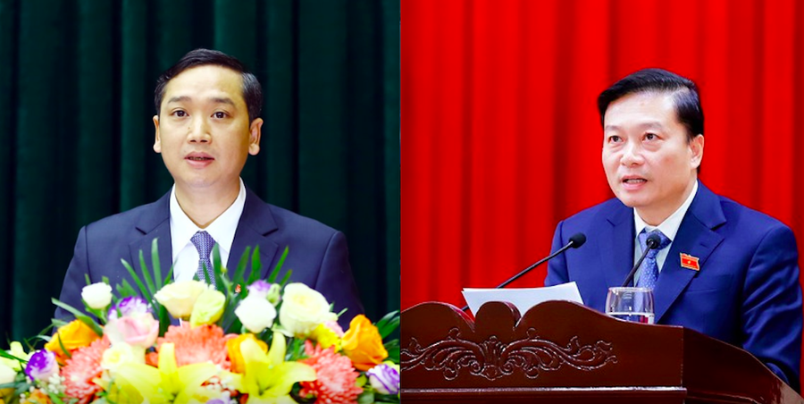 Ông Nguyễn Việt Oanh - Tân Chủ tịch UBND tỉnh Bắc Giang (bìa trái) và ông ông Lê Hồng Vinh - Tân Chủ tịch UBND tỉnh Nghệ An (bìa phải).
