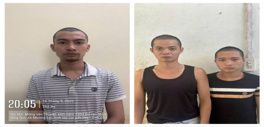 Các đối tượng (từ trái qua phải): Mông Văn Thuyên, Nông Ngọc Ánh, Hoàng Văn Khoan. (Ảnh: Công an Lào Cai).