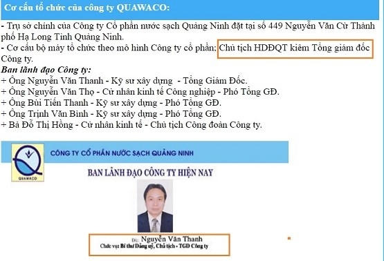 Ban lãnh đạo Công ty Cổ phần Nước sạch Quảng Ninh.