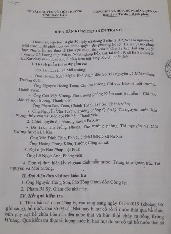 Biên bản kiểm tra hiện trạng của đoàn liên ngành.