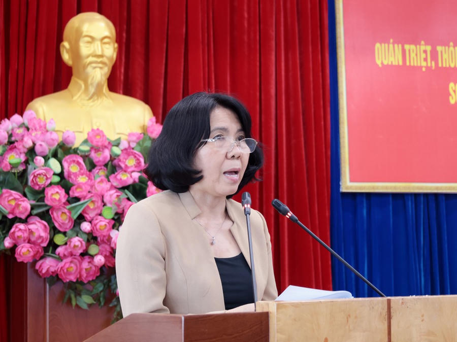 Trưởng Ban Tổ chức Tỉnh ủy Nguyễn Minh Thủy phát biểu tại Hội nghị.