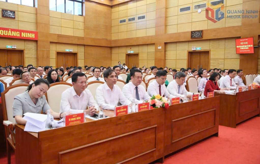 Quang cảnh hội nghị công bố các quyết định về công tác cán bộ diện Ban Thường vụ Tỉnh ủy quản lý. Ảnh: QMG