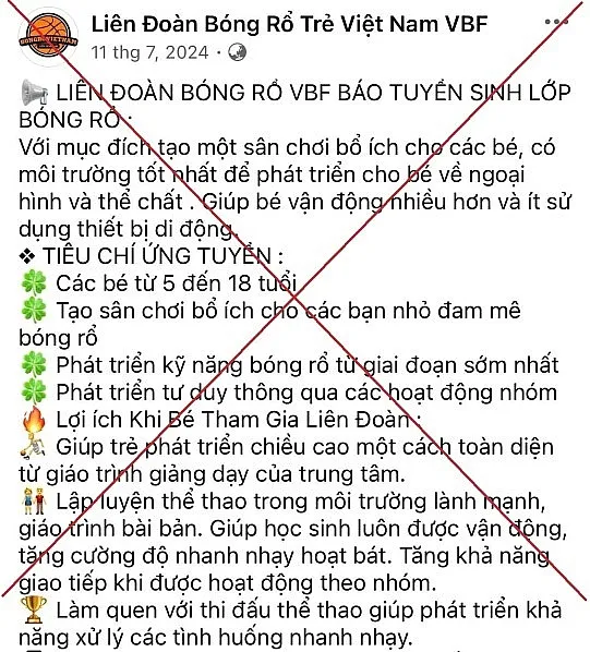 Cảnh báo lừa đảo mạo danh “Liên đoàn bóng rổ Việt Nam”. (Ảnh: CAĐN)