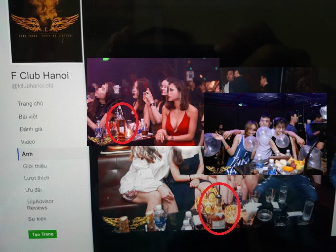 Nhiều chai rượu, trái bóng trắng nghi là bóng cười được bán cho khách trong quán bar F.CLUB.