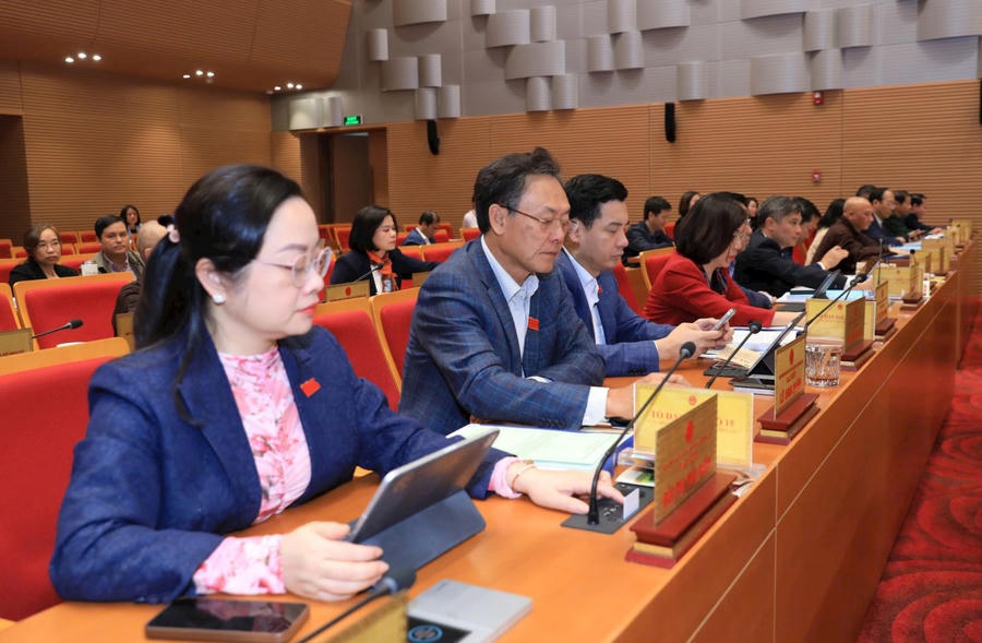 Các đại biểu bấm nút thông qua Nghị quyết.