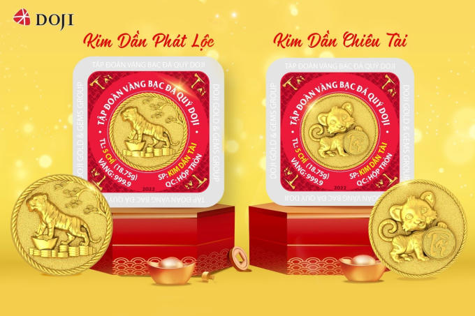 Cận cảnh Vàng ép vỉ Kim Dần Phát Lộc, Kim Dần Chiêu Tài với hình tượng Hổ vàng của DOJI