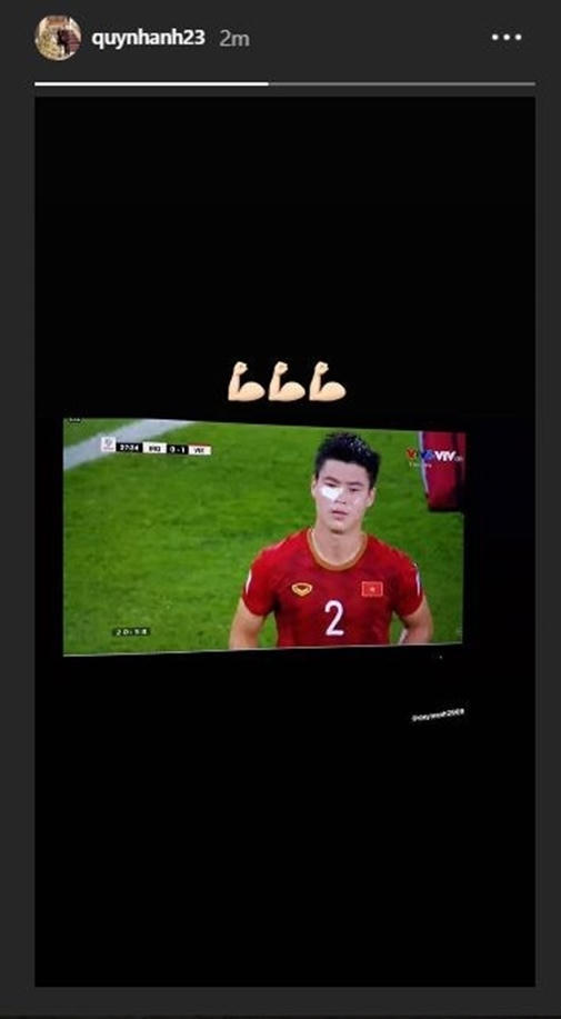 Dòng trạng thái của Quỳnh Anh trên mạng xã hội khi chứng kiến người yêu là Duy Mạnh bị chấn thương ở mắt.