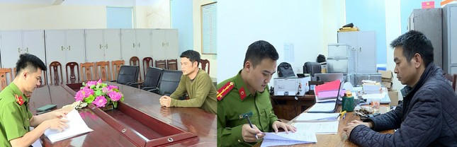 Bị can Nguyễn Trung Hiếu và Cao Xuân Sang tại cơ quan công an.