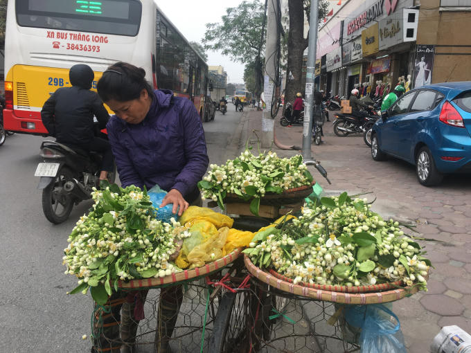 Những hàng hoa bưởi nối đuôi nhau trên đường phố Hà Nội
