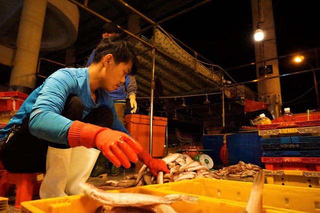 Vừa thoăn thoắt phân loại những con cá mối, cá phèn, anh Nguyễn Văn Nam (39 tuổi) cho biết: Những giỏ cá đầy ắp sau khi phân loại sẽ được đưa đến nơi tập kết để đưa đi sơ chế hoặc giao cho những thương lái khác. Anh Nam kể: