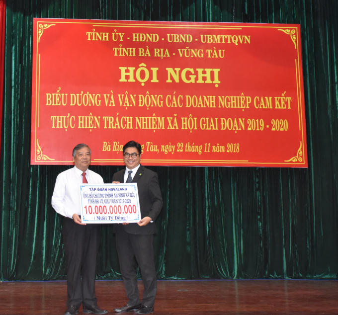 Tập đoàn Novaland cam kết thực hiện trách nhiệm xã hội giai đoạn 2019 - 2020 tại tỉnh Bà Rịa – Vũng Tàu với kinh phí 10 tỷ đồng.