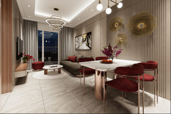 Phòng khách căn hộ Luxcity Cẩm Phả thoáng đãng, sang trọng.