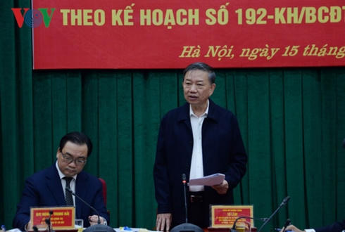 Bộ trưởng Bộ Công an Tô Lâm phát biểu tại buổi làm việc.