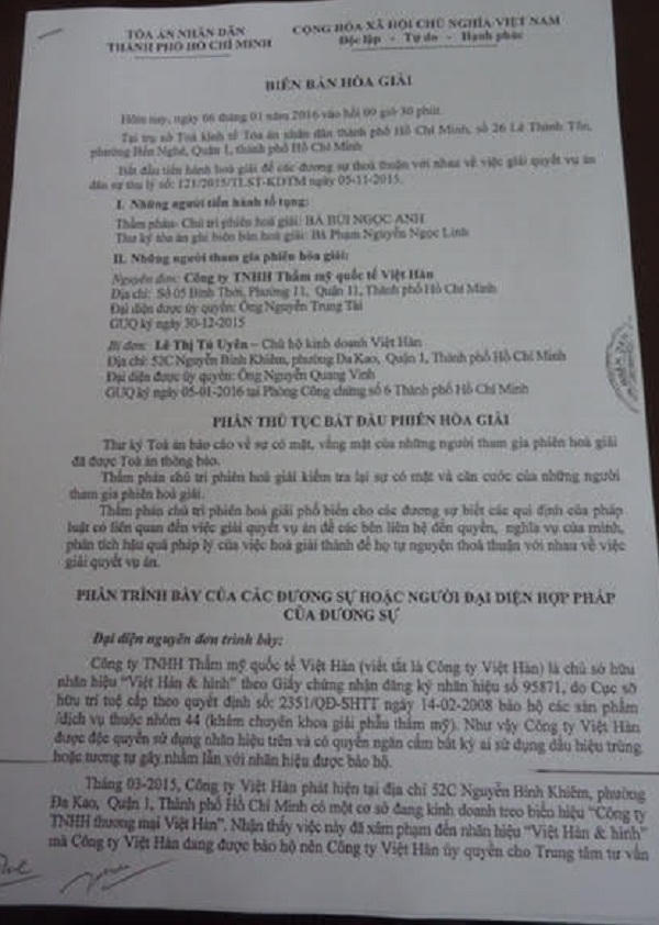 Biên bản hoà giải.