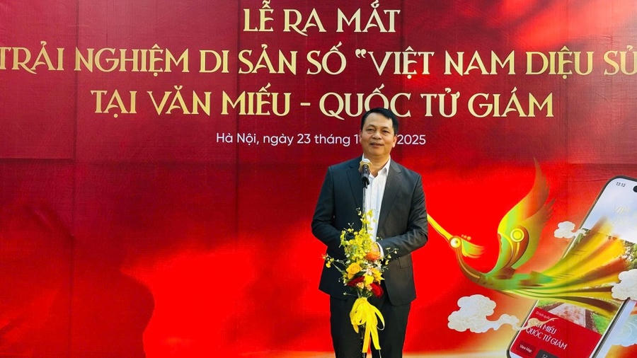 Giám đốc Trung tâm Hoạt động Văn hóa Khoa học Văn Miếu - Quốc Tử Giám Lê Xuân Kiêu phát biểu.