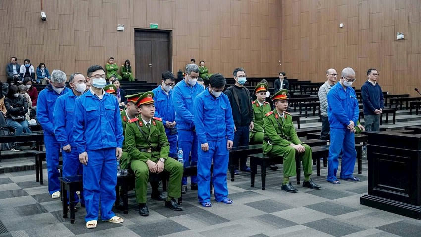 Các bị cáo trong phiên toà. Ảnh: M.H.