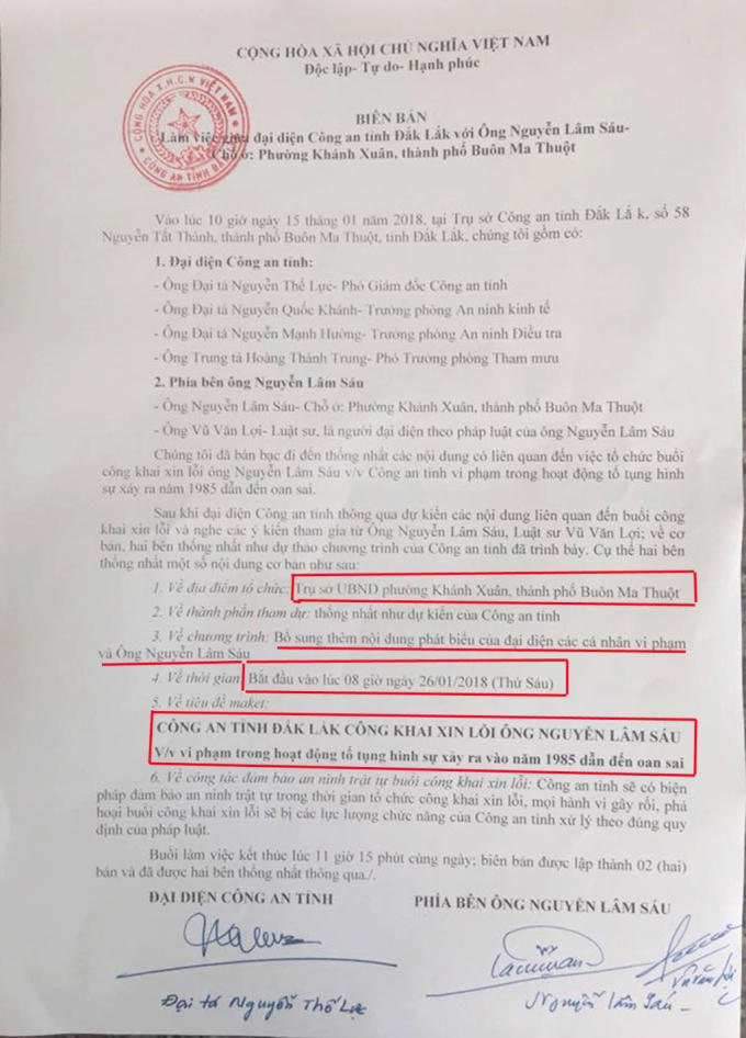 Công an tỉnh Đắk Lắk sẽ tổ chức xin lỗi ông Nguyễn Lâm Sáu sáng nay (25/1).