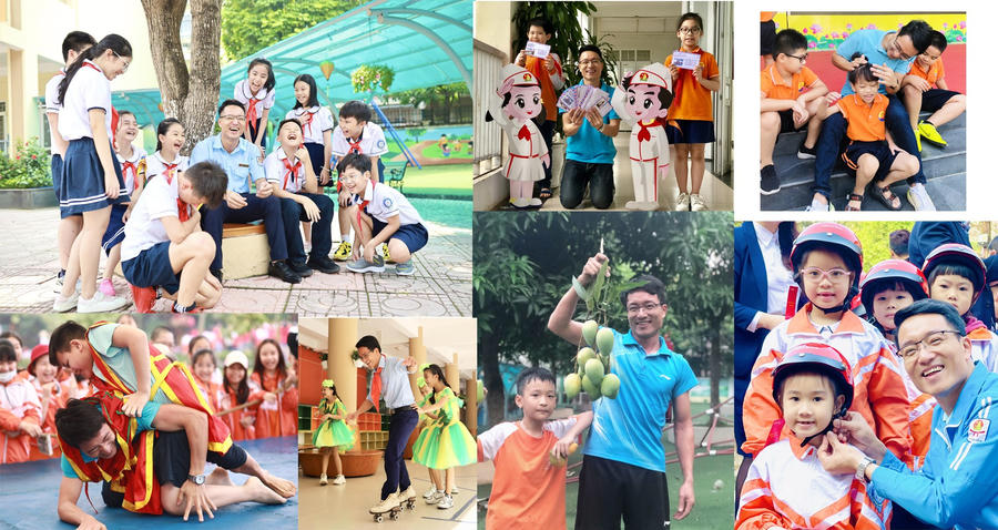 Người thầy với nụ cười thường trực, ánh mắt tươi rói, tràn trề năng lượng và nhiệt huyết tương tác với học trò.