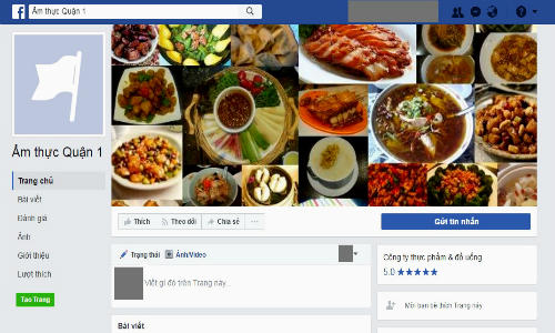 Trang Fanpage "Ẩm thực Quận 1" vừa được tạo và đang trong quá trình xây dựng.