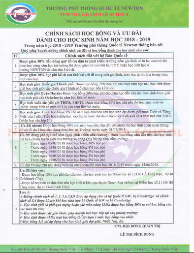 Thông báo tuyển sinh của Trường Newton.
