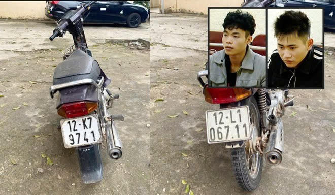 2 đối tượng Đặng Văn Thu và Hoàng Văn Phong cùng tang vật vụ án.
