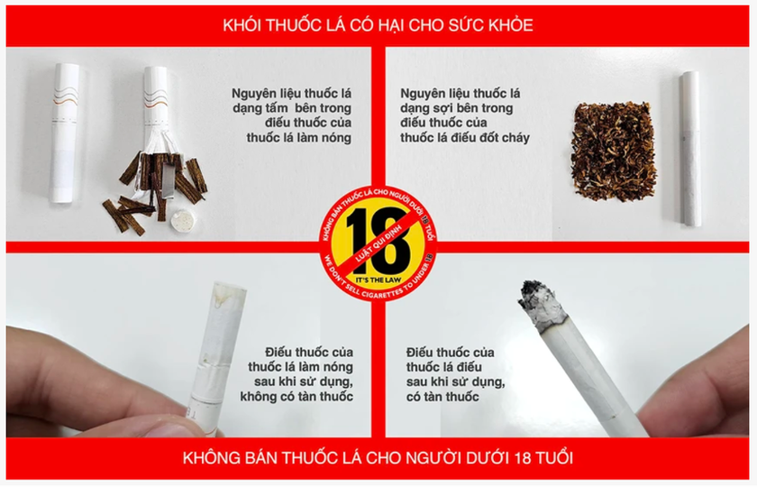 "Mổ xẻ" nguyên liệu thuốc lá bên trong điếu TLLN và thuốc lá truyền thống. (Ảnh: PLO)