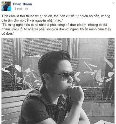 Dòng trạng thái đầy tâm trạng của Phan Thành được anh chia sẻ trên trang cá nhân của mình. Ảnh: facebook.