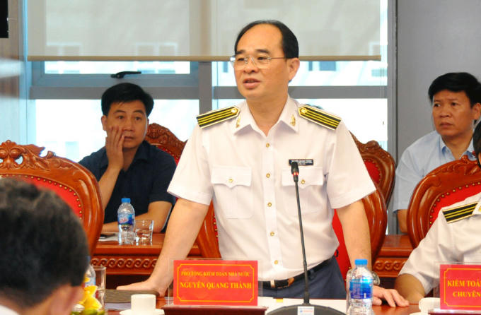 Phó Tổng Kiểm toán Nhà nước Nguyễn Quang Thành phát biểu chỉ đạo tại một cuộc họp của Kiểm toán Nhà nước.
