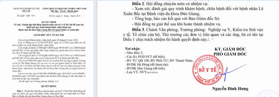 Một phần quyết định của Sở Y tế Hà Nội thành lập Hội đồng chuyên môn để xem xét về vụ việc