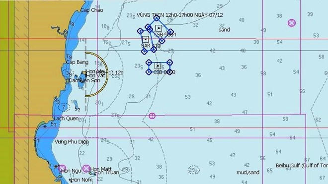 Vùng tìm kiếm các ngư dân trong ngày 7/12. Ảnh: infornet
