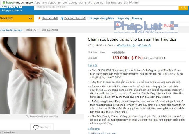 Quảng cáo của Thẩm mỹ viện Thu Trúc trên một website.