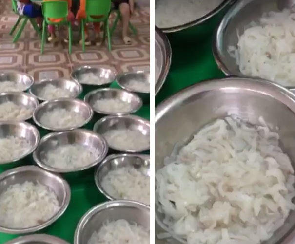 ột số bữa ăn khác của các cháu chỉ là mỳ luộc, rấ ít thịt, nhìn kỹ mới thấy một vài miếng thịt xay rất nhỏ