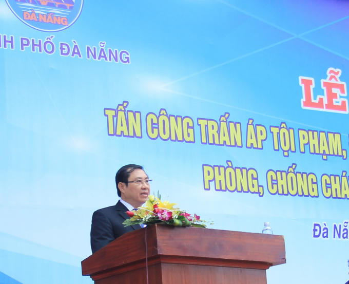 Chủ tịch Huỳnh Đức Thơ phát biểu tại buổi lễ ra quân. (Ảnh: Vân Trương)