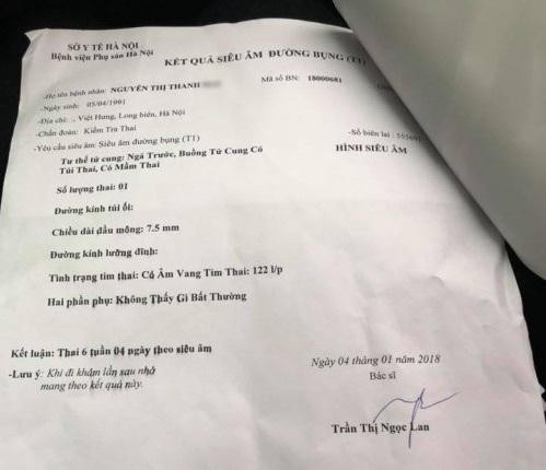 Chuẩn đoán của bác sỹ Bệnh viện Phụ sản Hà Nội.
