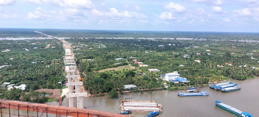 Dự án xây dựng cầu Rạch Miễu 2 Ảnh: VGP/Nhật Thy.